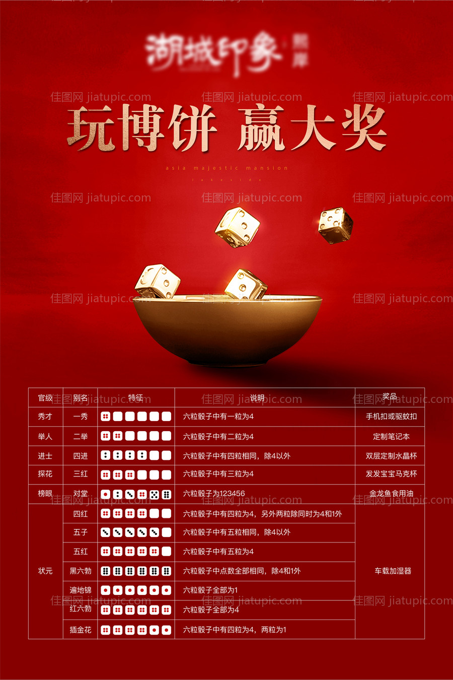 中秋国庆博饼骰子红色比赛海报-源文件
