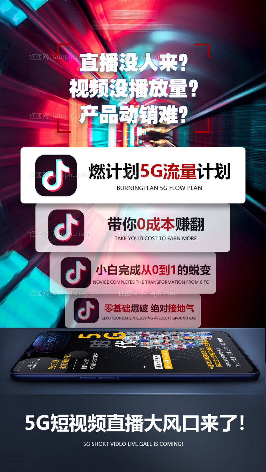 打造宣传5G直播新电商海报-源文件