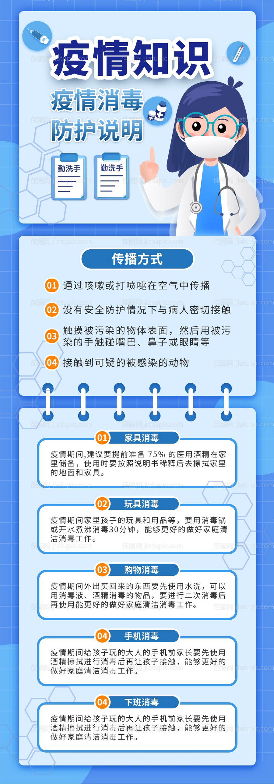 蓝色卡通疫情疾控卫生消毒防护指南-源文件